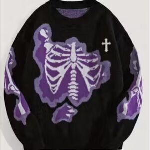 Black Sweater with Purple Skeleton Graphic